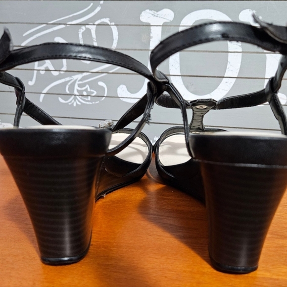 Chunky Wedge Heels Y2K Vibes Boho Ankle Buckle Sandals Cute Crystals Black 8 NWT - Picture 4 of 8